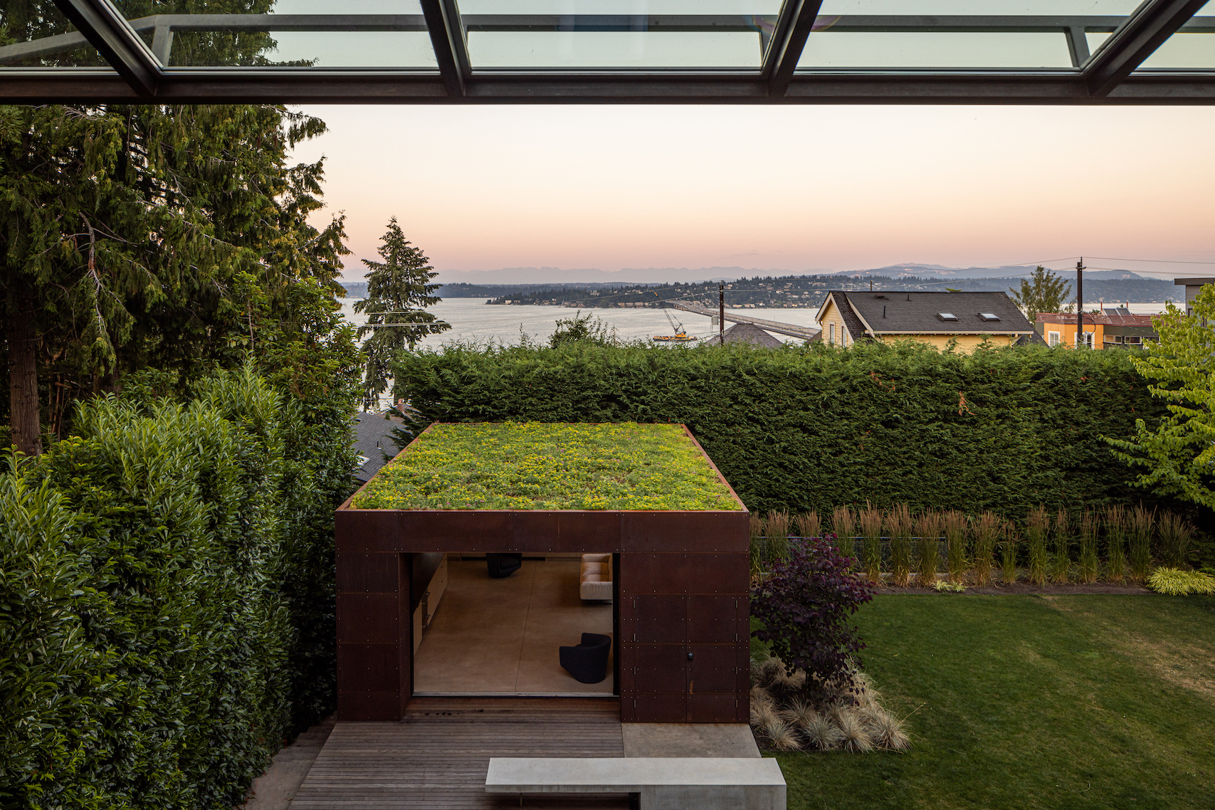 The Green Roof 'Planter' Softens This Cor-Ten Steel Backyard House