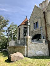 Castle terrace. Custom railing and lampposts. Outdoor living area.