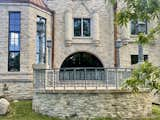 Castle terrace. Custom railing and lampposts. Outdoor living area.