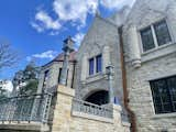 Castle terrace. Custom railing and lampposts. Outdoor living area.