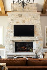 Fireplace design, stone surround.