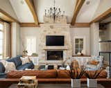 Living room and stone fireplace.