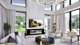 Living Room, Modern Fireplace, Clerestory Windows