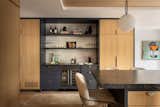 Modern Kitchen, White oak cabinets, zellige tile, marble countertops, home bar, wine fridge, bar, open shelves, coffee station