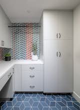 Laundry Room, Colorful Cabinet, Engineered Quartz Counter, and Stacked Laundry Storage  Photo 12 of 31 in Midcentury Lafayette by Alina Druga Interiors