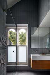 Bath Room, Ceiling Lighting, Vessel Sink, Mosaic Tile Wall, and Enclosed Shower  Photo 9 of 18 in Big Small House by Anna Dutton Lourie