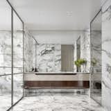 Bath Room, Marble Wall, Stone Slab Wall, Ceiling Lighting, and Marble Counter  Photo 1 of 33 in Guia House by Gavinho Architecture & Interior