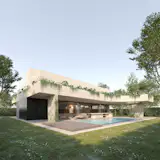 Villa exteriors with pool and patio