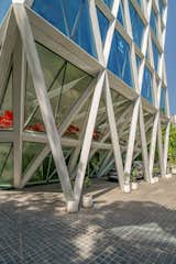 The intricate triangulated geometry enables lateral load transfer throughout the structure