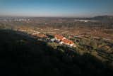 Drone shot from the hillside forest