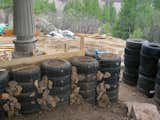 Tire stacks before wood forms are built around them