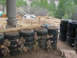 stacks of tires to be encased in board formed concrete