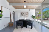The renovation introduced period correct vinyl composition tile flooring throughout the home.