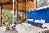 The home features two ceiling-suspended fireplaces, providing extra warmth.