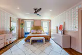 The master bedroom was renovated in collaboration with designer Hollie Velten. The home was featured in Domino magazine.