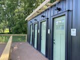 Restroom exterior doors with deck
