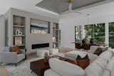 living area, fireplace and dining