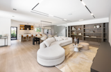Grand room with custom built-in bookshelves