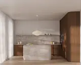 Inspired by Japanese design, the Kyoto kitchen combines a curved island with the clean lines of Japandi cabinetry for a modern, minimalist look.