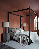 Bedroom.

Bed and bedside tables by Soha based on sketches by “Art Bureau 1/1 | Oneoverone”. 
Lamp L’appartement. Tapestry by Tatyana Karamysheva.