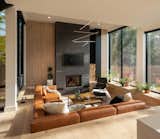 Sunken living room with woodburning fireplace 
