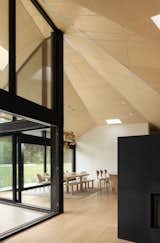 Birch paneled ceiling