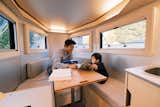 Convertible lounge area designed for family use.