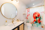 Guest  Bath - Glass Tile - Brass Fixtures & Accents