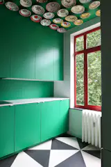 Research into traditional Romanian architecture, particularly in Transylvania, revealed a strong use of bold colours for windows, doors, and roof edges.   My initial inspiration collage (a step preceding the moodboard)  clearly suggested: this one should be red.
