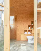 The bathroom, on the lower level, has its own patio.