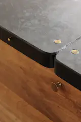 Kitchen worktop detail using reclaimed snooker table slate